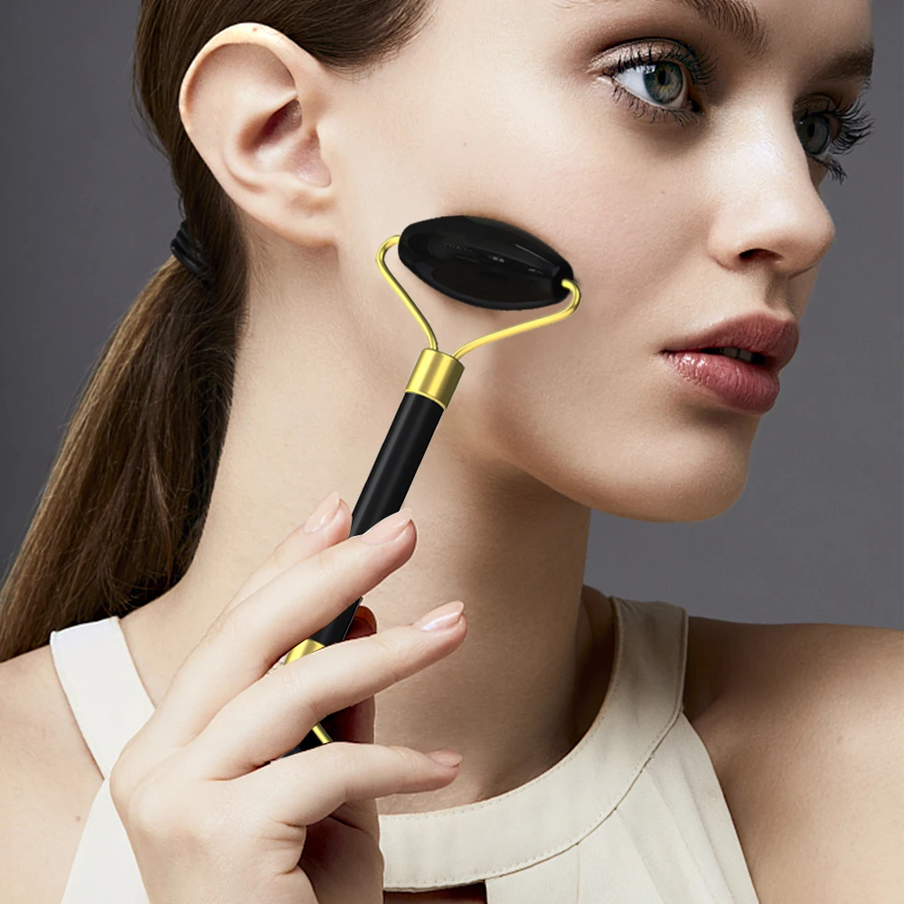 Натуральный массажер для лица обсидиан массажный ролик двойной похудения