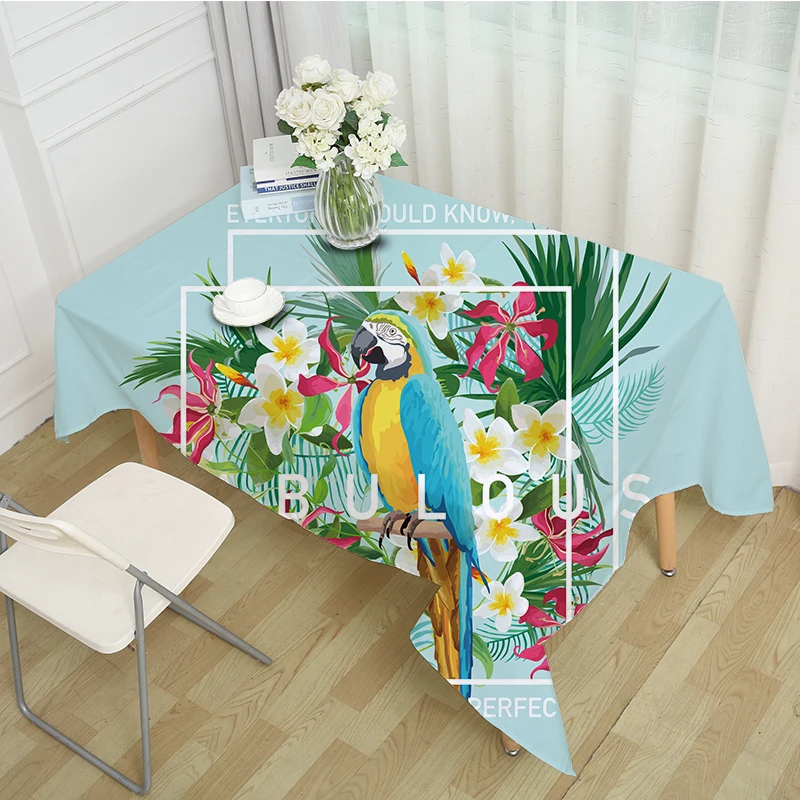 Современная обтягивающая скатерть попугай с зелеными растениями животные