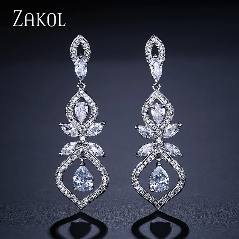 Роскошные висячие серьги ZAKOL с фианитами для женщин модные свадебные ювелирные