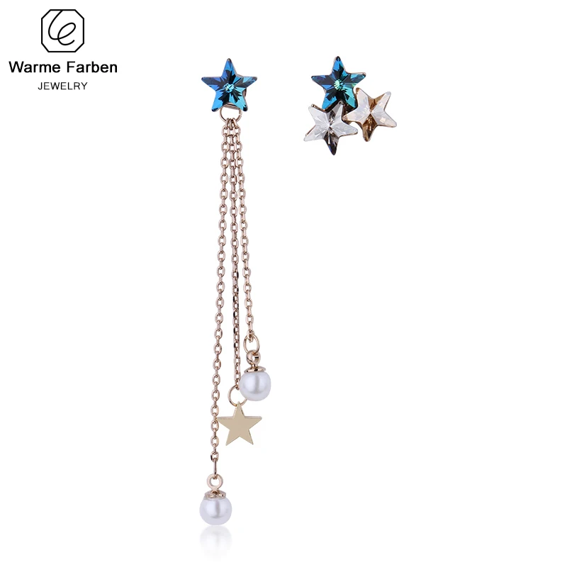 Серьги Warben Farben с кристаллами Swarovski для женщин, асимметричные серьги в виде звезды с металлическими кисточками, оригинальные серьги-капли в подарок