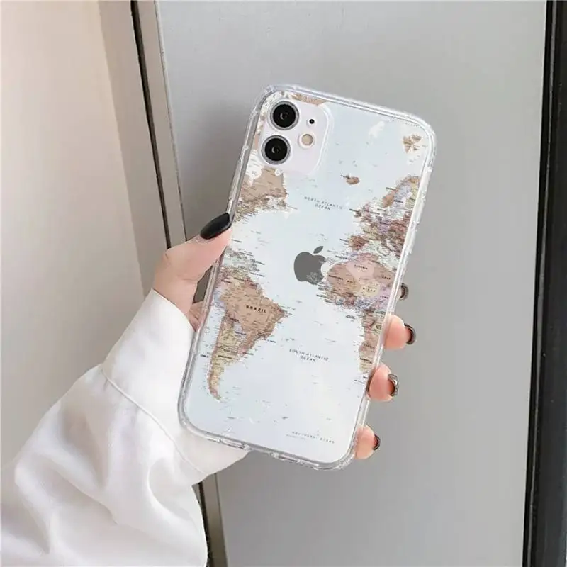 

World Map Travel Phone Case Transparent for iPhone 11 12 mini pro XS MAX 8 7 6 6S Plus X 5S SE 2020 XR