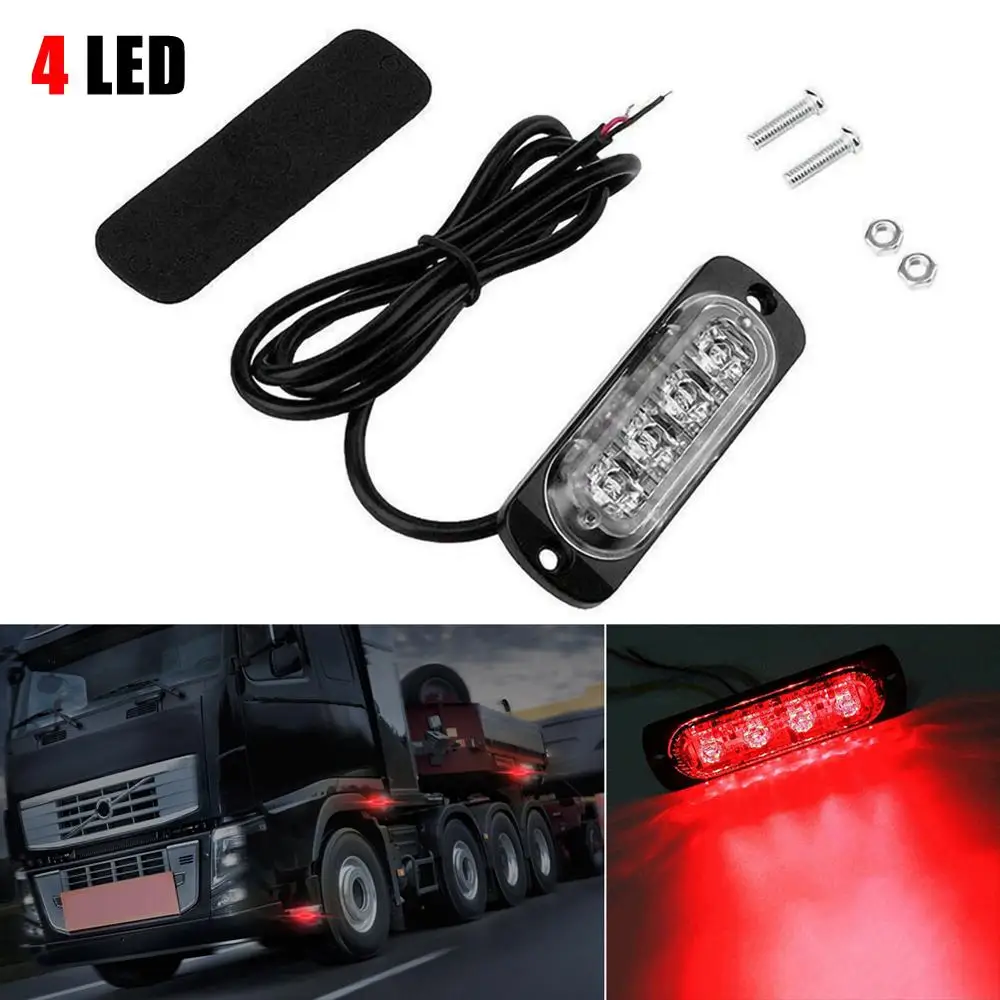 4LED DC 12V красный 4/6/12 светодиодный стробоскоп Предупреждение светильник решетка автомобиля мигающий светильник грузовик Маяк опасности аварийного трафика светильник светодиодный срочно лампа - Испускаемый цвет: 4LED