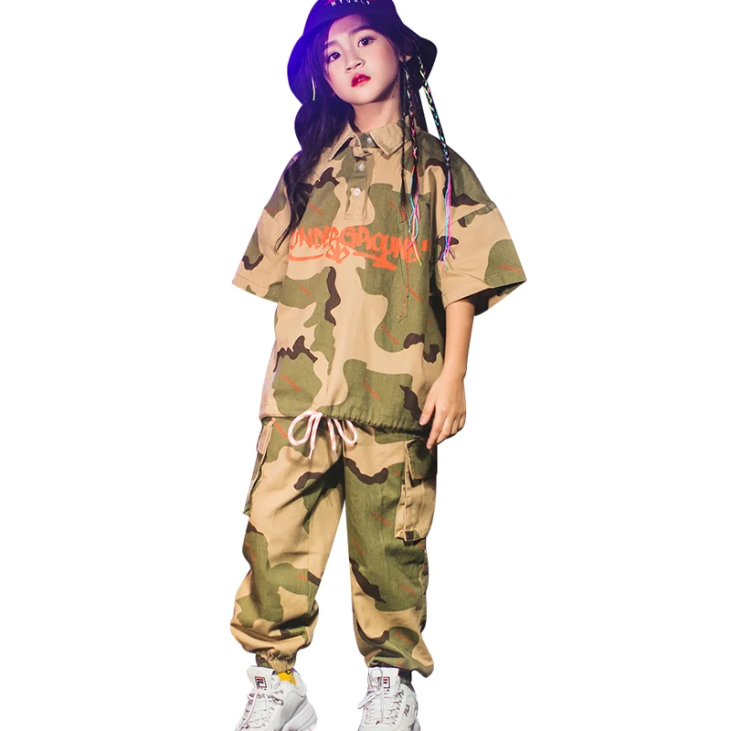 

Modern Girls Hip Hop Jazz Street Dance Costume Camouflage Suit Children'S Jazz Dance Clothing Kids Performance Costumes DL2021