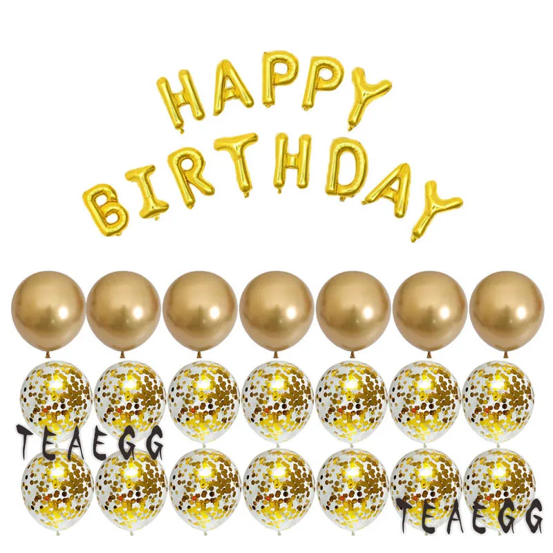 

1Set Rose Gold Confetti Transparent Balloon Baby Shower Happy Birthday Gold Foil Letter Balloon Party Decoration Supplies