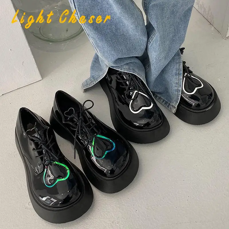 Plus Velvet Women's Shoes Lolita Round Toe Mary Jane Platform Platform Shoes Lace Up Leather Shoes Retro Autumn Loafers Shoes  - buy with discount