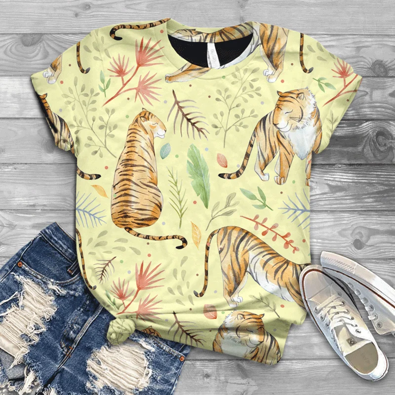 

2021 summer new style 3D printing T-shirt animal printing ladies T-shirt printing casual T-shirt O-neck hip-hop short sleeve siz