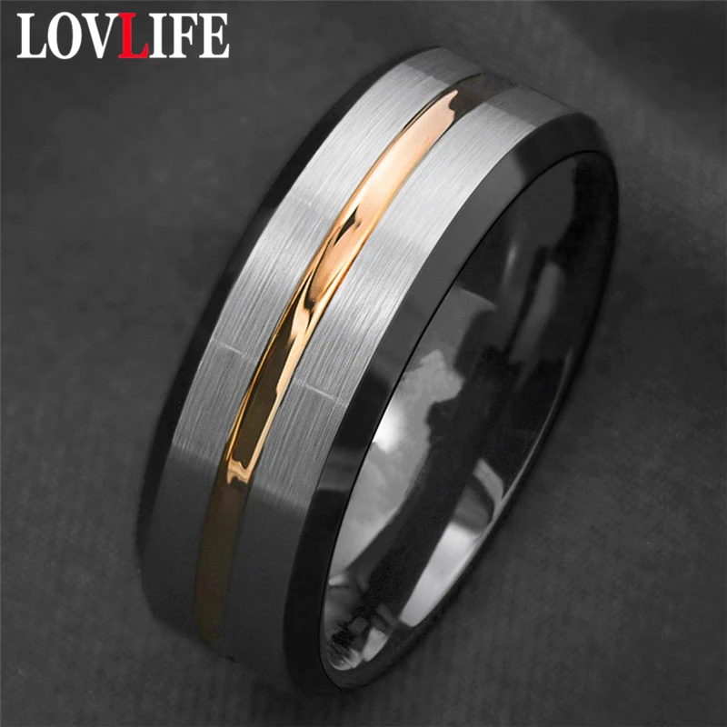 Титановое стальное кольцо серебряного цвета черная линия золотая полоса ручные