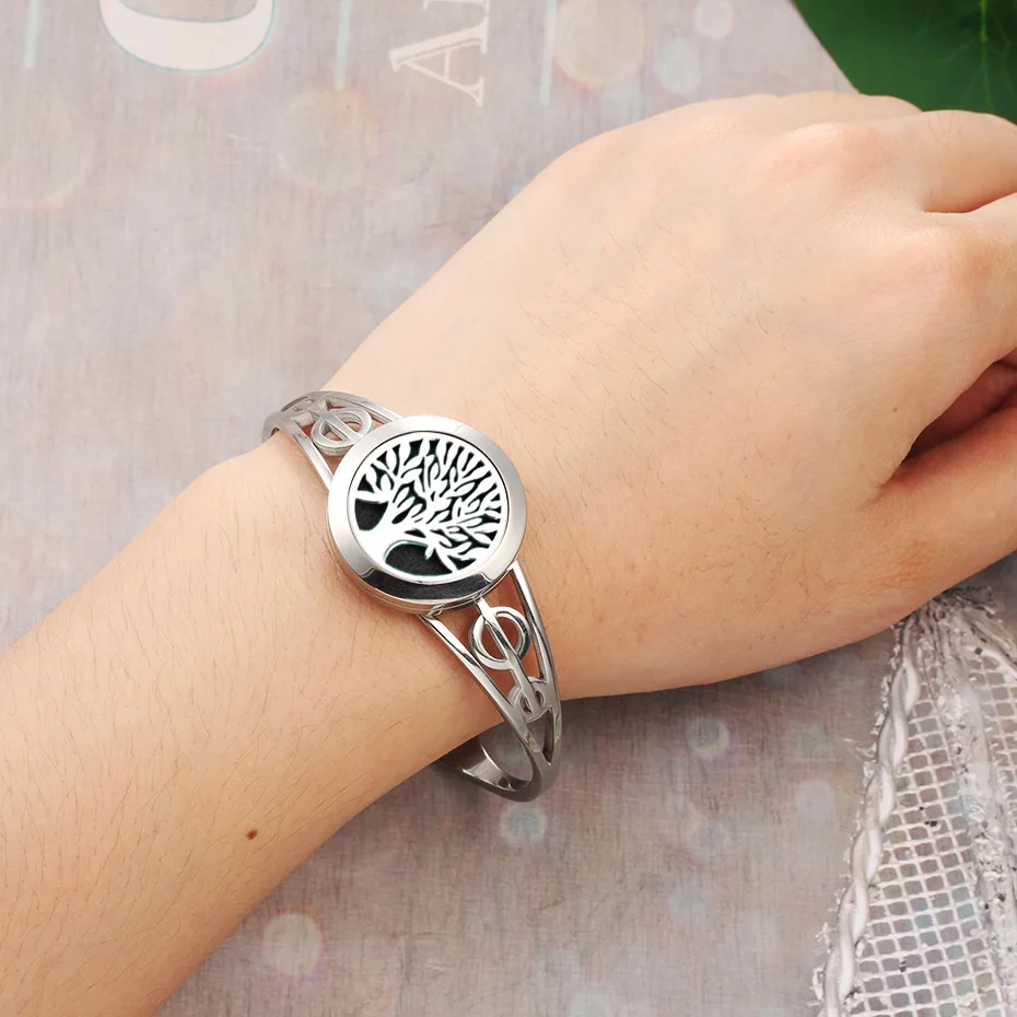 

Tree of Life Essential Oil Diffuser Bracelet for Women Stainless Steel 316L Bangle Diffuser Locket Bracelet Aromatherapy Jewelry
