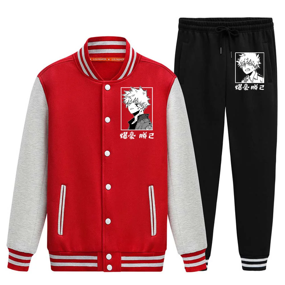 My Hero Academia Baseball Suit Cosplay Bakugou Katsuki Print Two Piece Unisex Cardigan Botton Solid Warm Long Sleeve Coat Jacket
