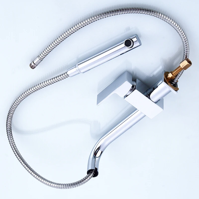 Single Handle Pull Out Kitchen Faucets chrome Tap Hole Swivel 360 Degree Water Mixer | Обустройство дома