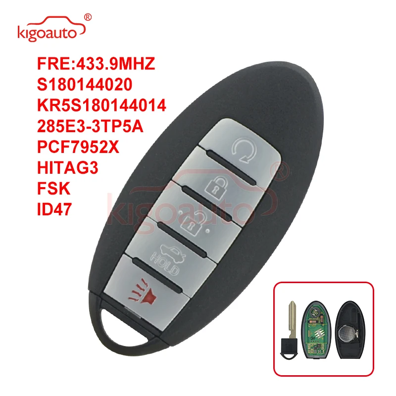 

Kigoauto KR5S180144014 Smart key 5 button 433.9MHZ FSK HITAG-3 ID47 PCF7952X for Nissan Altima