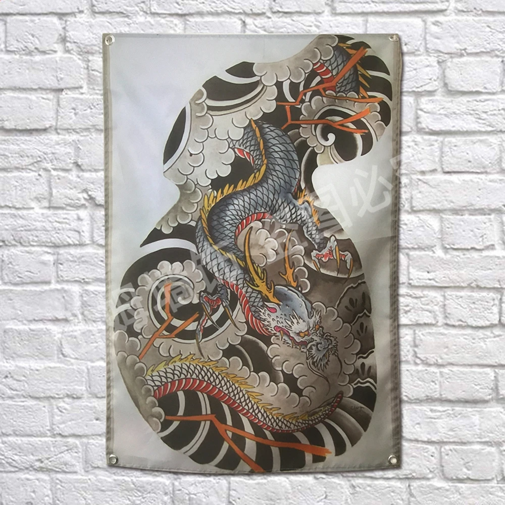 

Dragon Japanese ukiyo-e Tattoos Poster Banners Bar Tattoo Studio Decor Hanging Painting Waterproof Cloth Polyester Fabric Flags