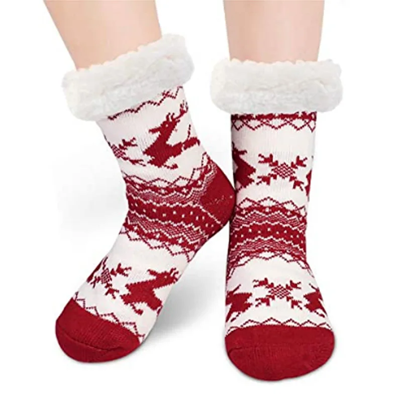 

New Autumn Winter Women Socks Room Floor Mid Tube Cute Socks Thermal Warm Print Stripe Casual Non-Slip Home Socks