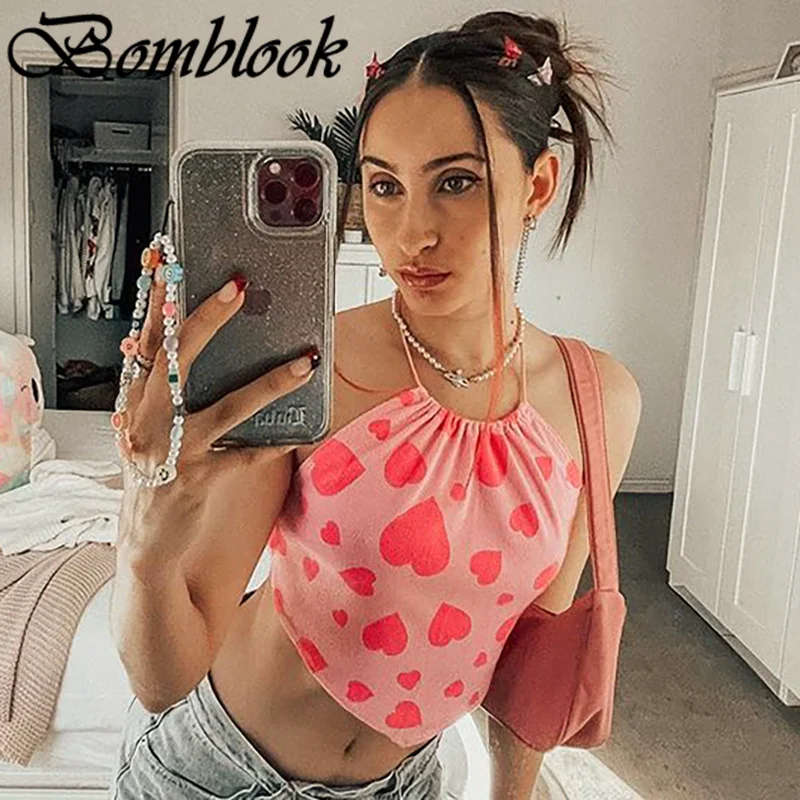 

Bomblook Sweet Casual Women's Printed Y2K Camisole Summer 2021 Lace Up Irregularity Female All-match Tops Sexy Streetwears