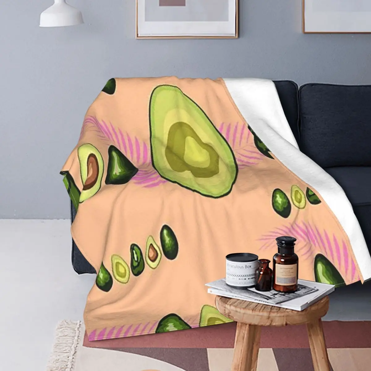 

Avocado Pattern Blanket Flannel Print Fruit Green Multi-function Soft Throw Blankets for Bedding Office Rug Piece