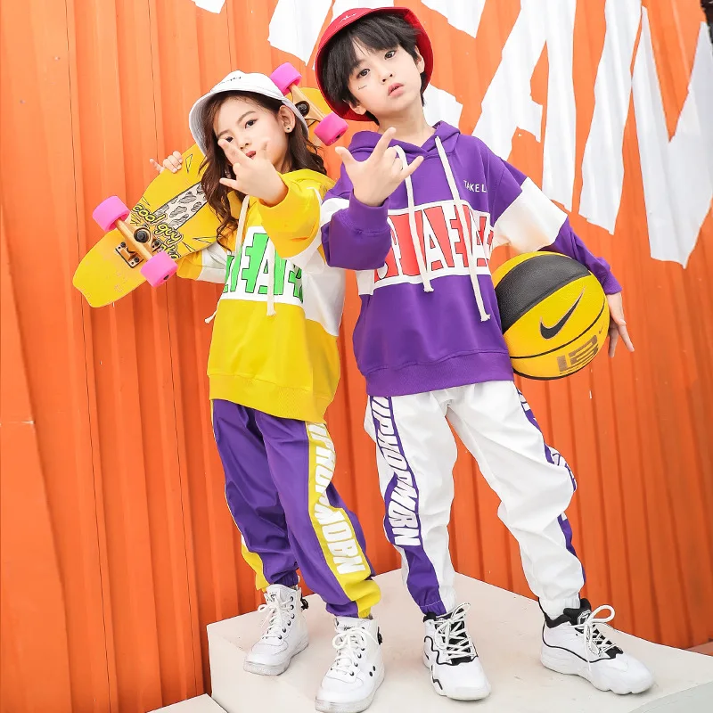 

Boys Hoodies Hip Hop Girls Jogger Pant 2 Pcs Set Kids Jazz Printed Pullover Street Dance Clothing Outfit Child Sport Costumes