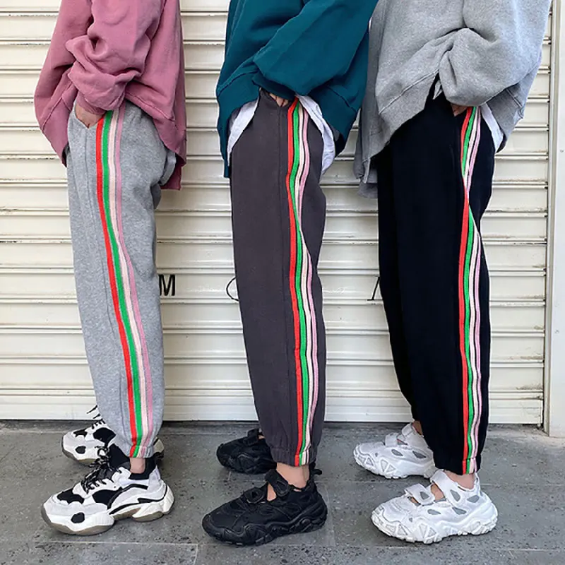 

Women's trousers autumn Korean version of thick color striped sports straight leg pants casual sports loose women's trousers