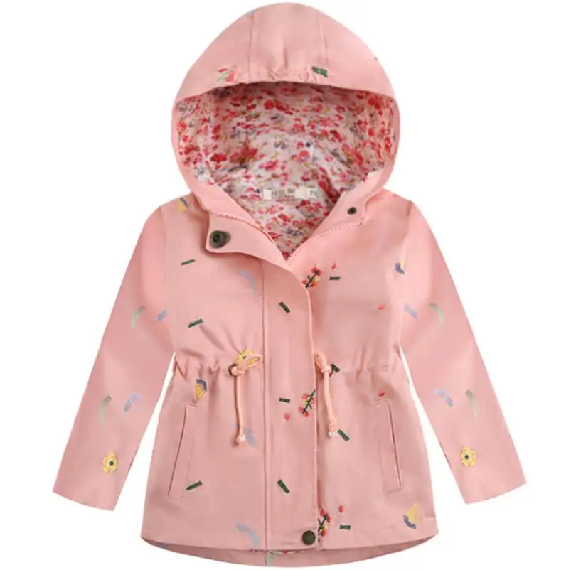 2021 весенне-осенние модные куртки и пальто для девочек с капюшоном вышивкой детей