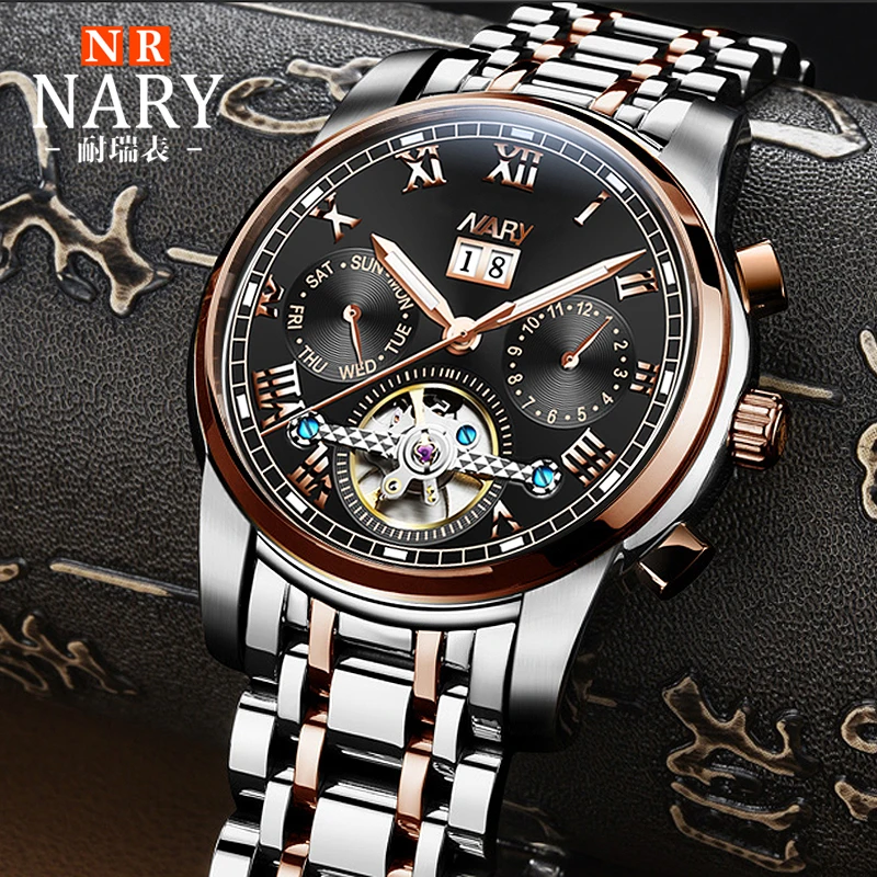 

Top Brand Watch Men Tourbillon Watches Stainless Steel Complete Calendar Automatic Mechanical Wristwatches Business Men Watches