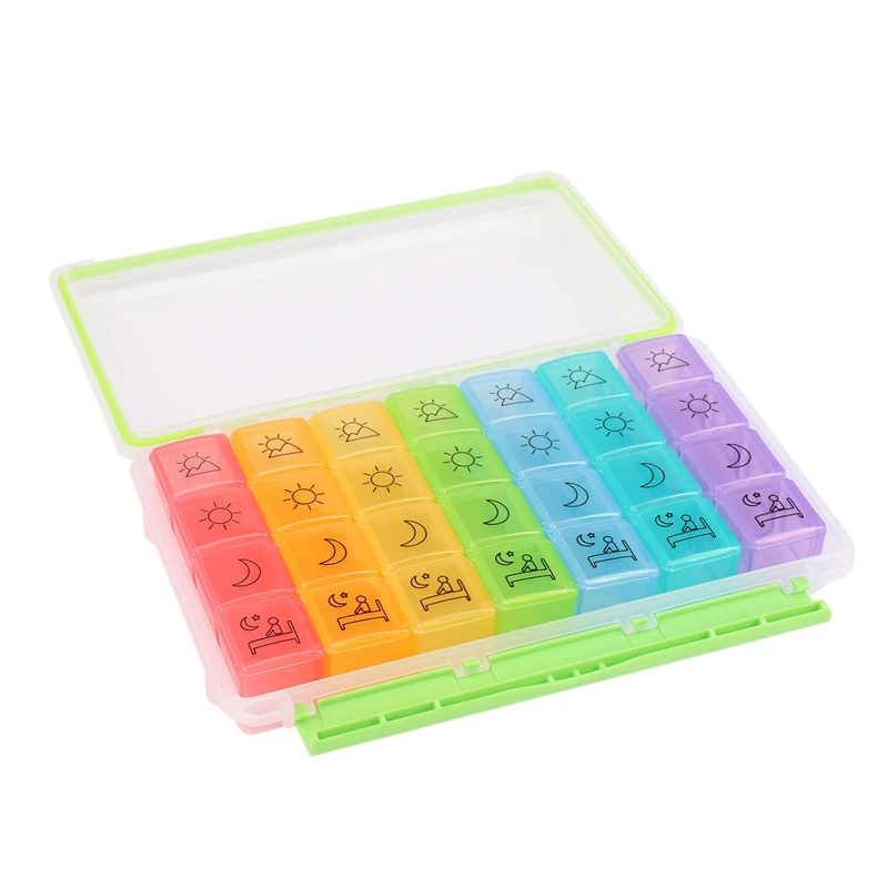 Weekly AM/PM Pill Box Portable Travel Organizer (7-Day / 4-Times-A-Day) with Moisture-Proof Design and Large Compartments | Дом и сад