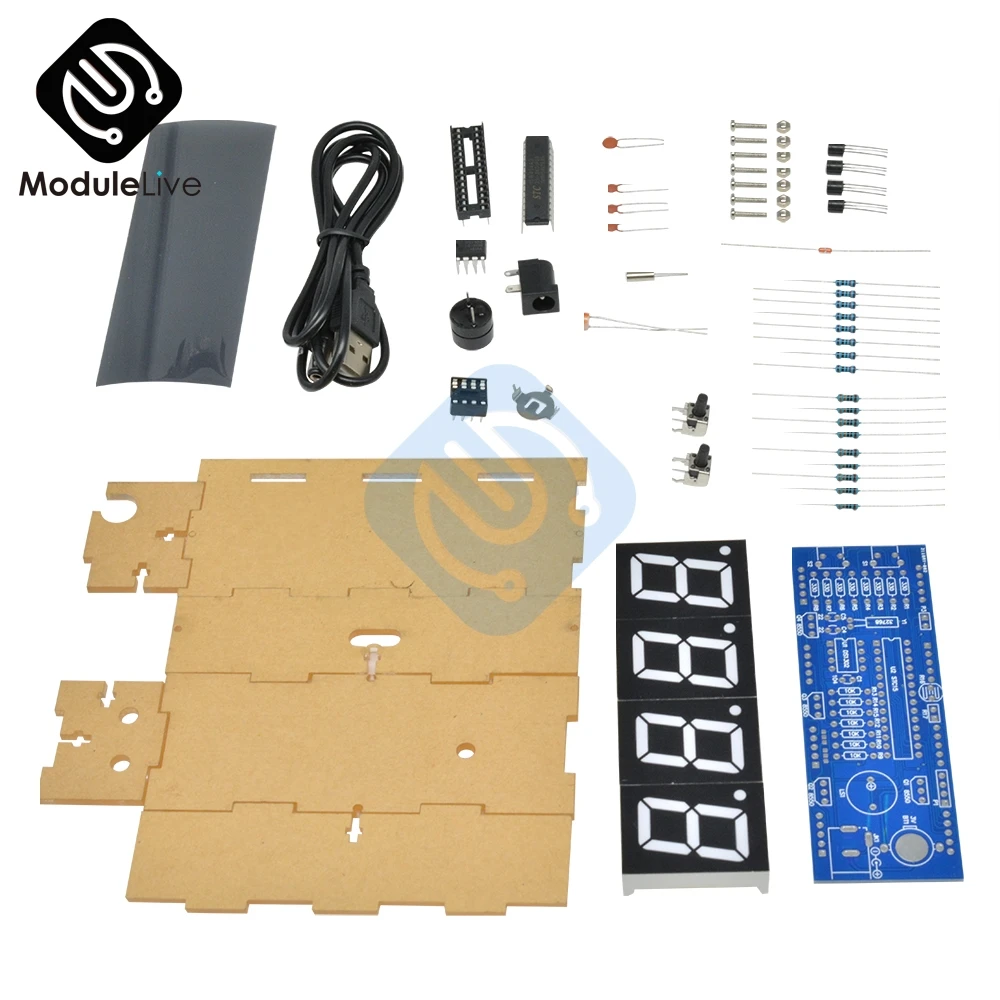4 digit digital clock time light diy led electronic clock kit microcontroller control temperature thermometer diy kit module free global shipping