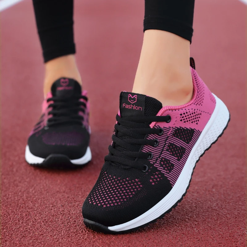 

BRKWLYZ 2019 New Women Shoes Flats Fashion Casual Ladies Shoes Woman Lace-Up Mesh Breathable Female Sneakers Zapatillas Mujer