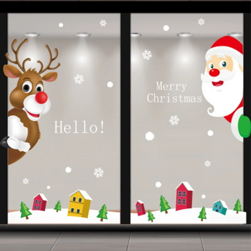 Рождественское украшение для дома наклейка на стену окно стекло дверь магазина