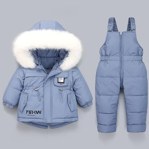 Детский пуховик, костюм, новинка, зимние штаны на подтяжках для мальчиков и девочек, теплый лыжный костюм, детская зимняя куртка