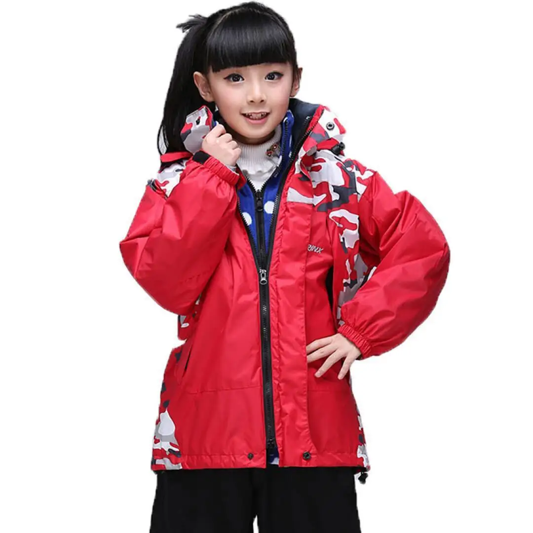 Уличный Детский Большой девичий дождевик куртка флисовый комплект из двух