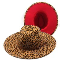 1pcs men women leopard print trilby fedora hat with belt buckle flat brim jazz felt cap panama party formal hat 56 58cm unisex