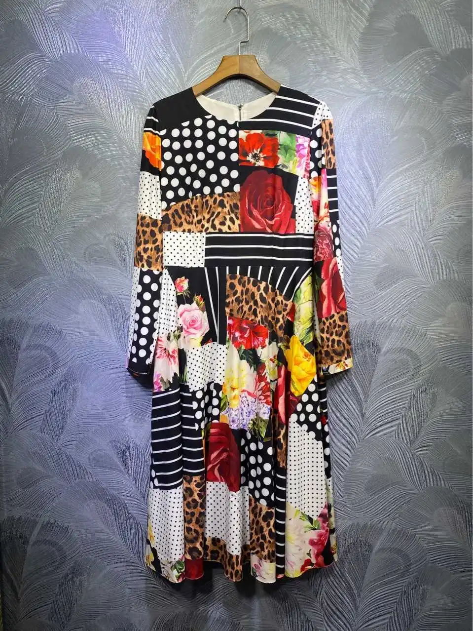 

Runways Autumn Spring Women's High quality long sleeves Dress Fashion print elegant dress C614