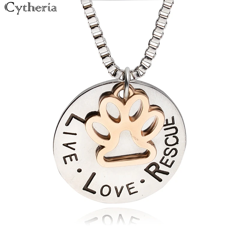 Живая Любовь спасения домашних животных лапа кошка печать ожерелье s полые буквы