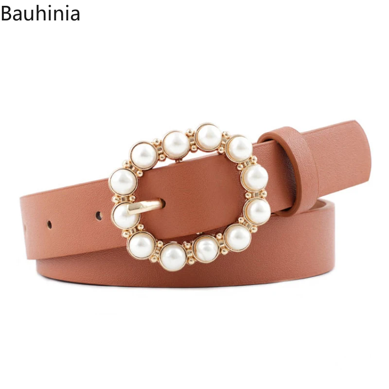 

Bauhinia 107*2.3cm Pearl Buckle Head Fashion Belt Durable And All-match 7-color Fashion Dress Woman Pin Buckle Belt