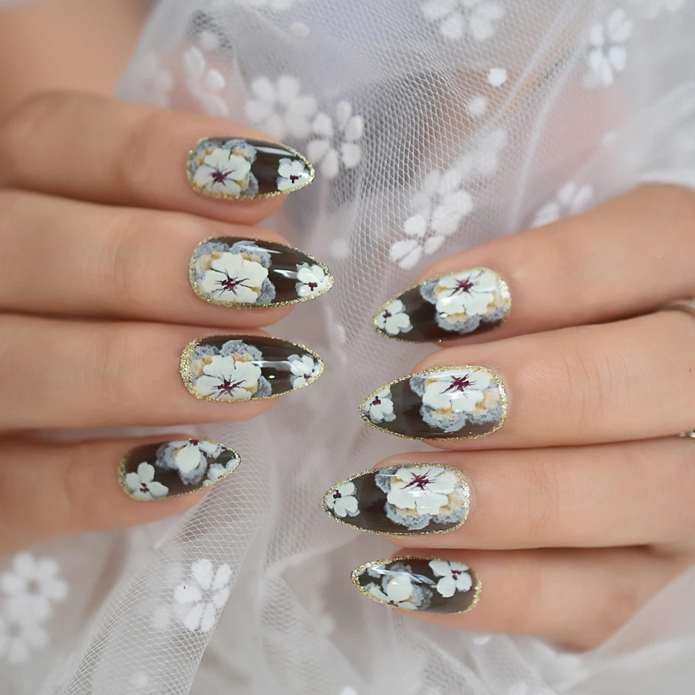 Искусственные ногти в цветочном стиле Гель-лак на шпильке накладные для девушек