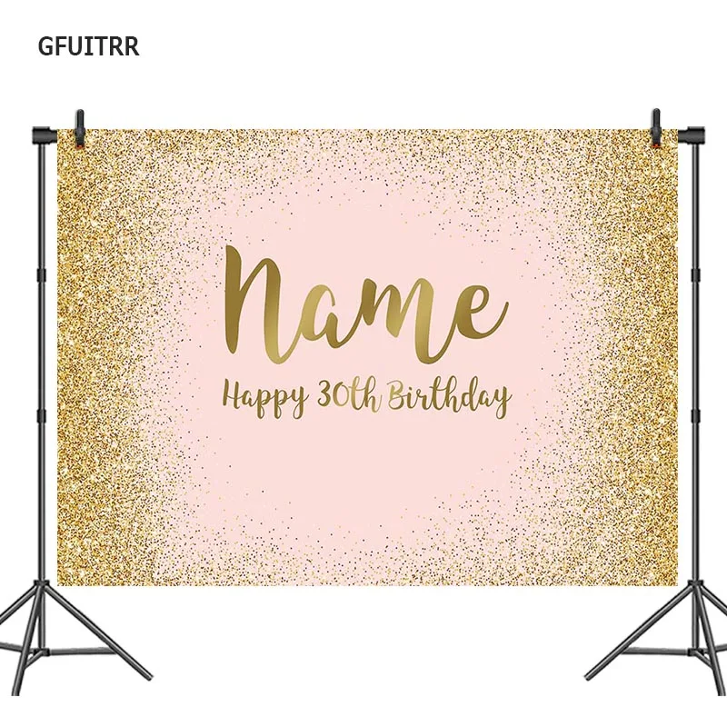 GFUITRR Happy 30th на день рождения фон для фотосъемки с изображением золота в блестящий