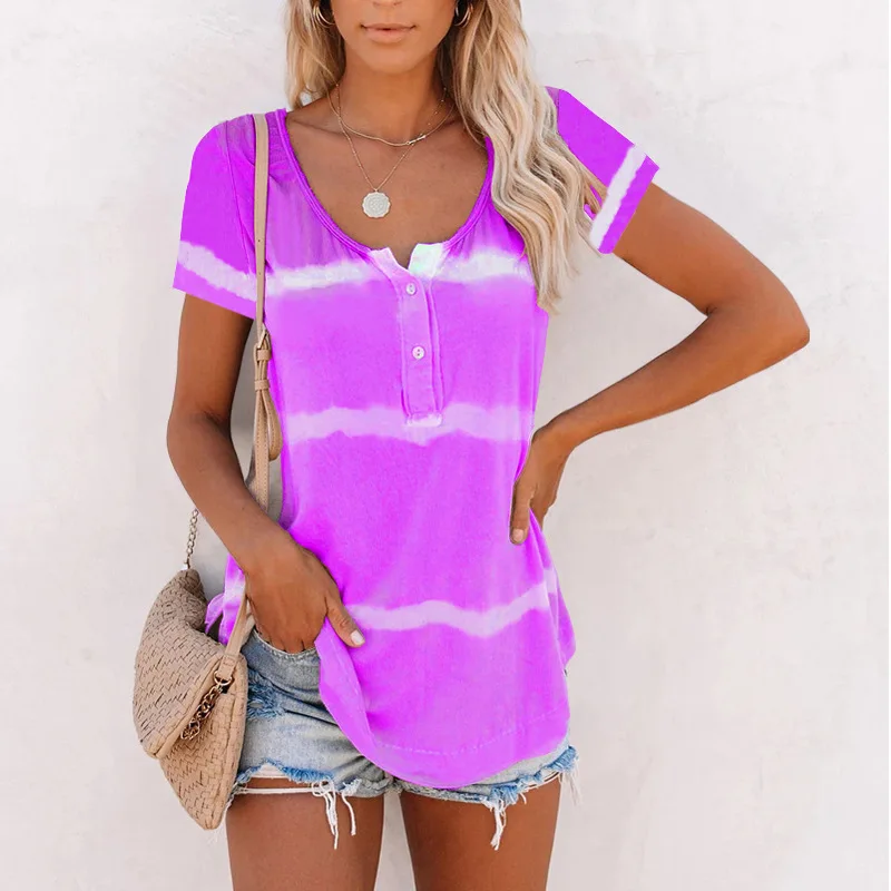 

Summer Women 's T-shirt Fashion Casual O-neck Loose Short Sleeve Tie dye Print T-shirts Print Women Clothing Tops Plus Size