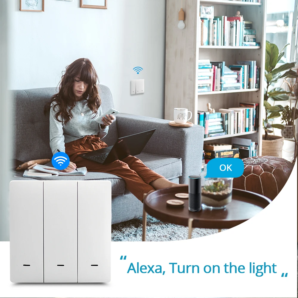 Zemismart Tuya WiFi светильник переключатель нейтральный дополнительный Alexa Echo Google Home на