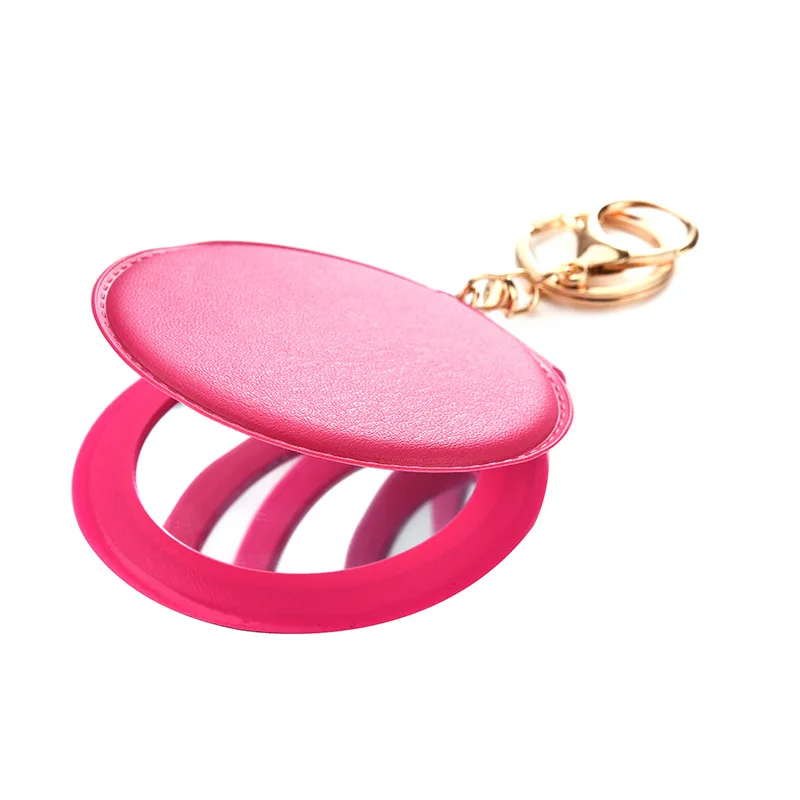 

Korean Fashion Makeup Mirror Keychains Pu Small Round Mirror Key Chains Double-Sided Folding Mirror Pendant Key Rings