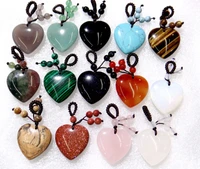 25mm natural stone tiger eye turquoises quartz crystal heart shaped pendant for diy jewelry making necklaces accessories a6pcs