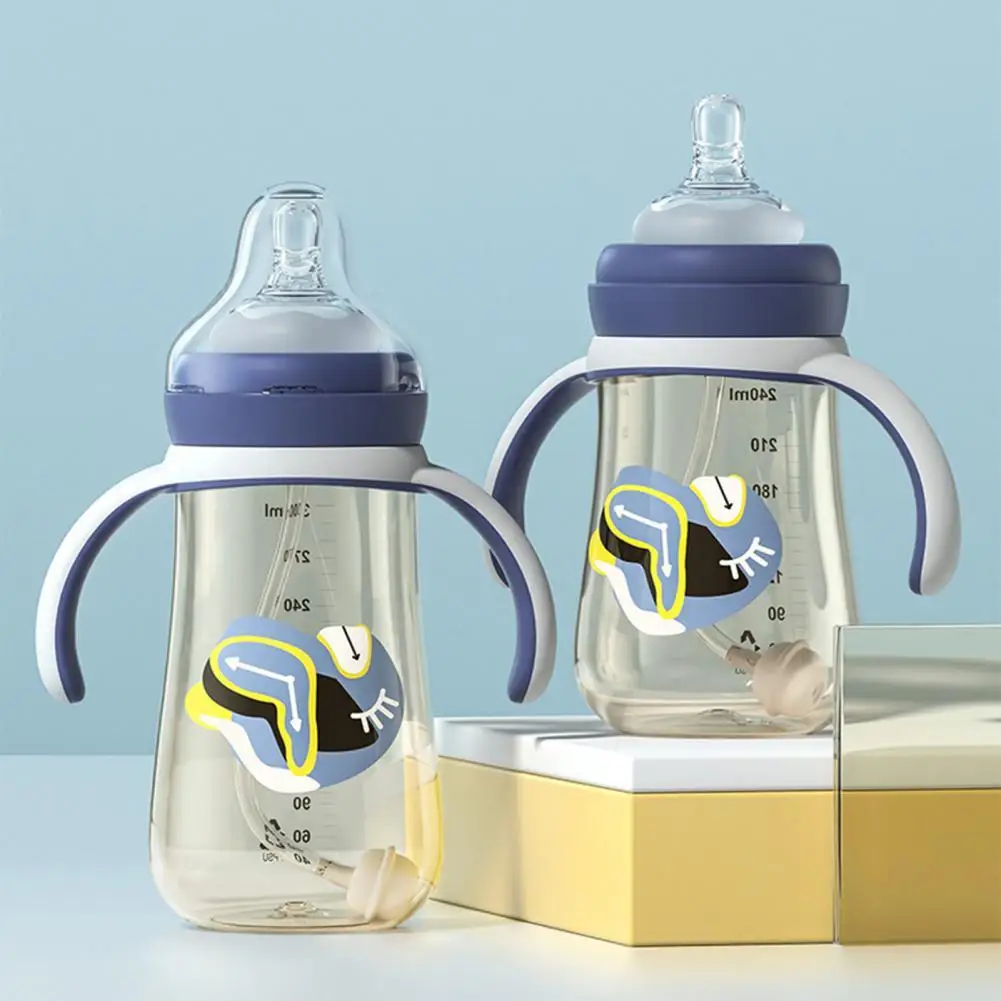 

Water Bottle Double Handle Large Capacity BPA Free Children Feeding Straw Bottles Baby Sippy Cup Cute Shape Anti-Choke Straw