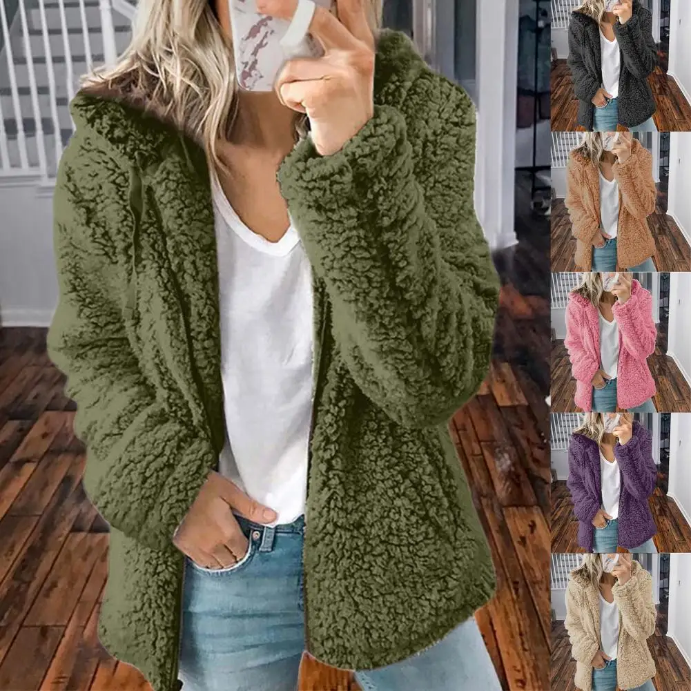 

Winter Coat Simple Women Plus Size Zipper Closure Women Fleece Coat Outerwear Fleece Coat Fluffy Coat