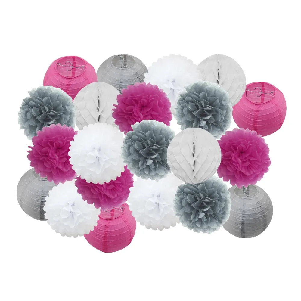 grey rose red set Горячая распродажа 21 шт./компл. розовый набор круглых Бумага Фонари для маленьких девочек украшение для детей крещение вечерние декор висит Изделия из бумаги орнамент - Цвет: grey rose red set