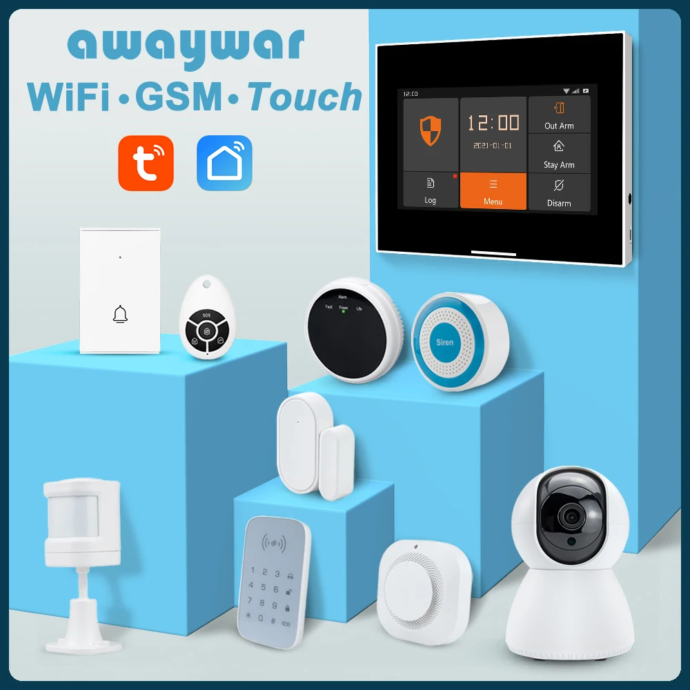 Kit de Alarme de Segurança Smart Home Tuya Wi-fi Gsm Proteção contra Ladrões Controle Remoto por Aplicativo Vida Inteligente Ota com Sensor de Movimento de Sirene Kits de sistema de alarme