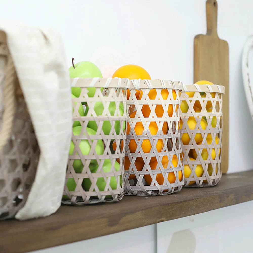 

1PC Bamboo Woven Basket Household Wastepaper Basket Fruit Bread Storage Basket