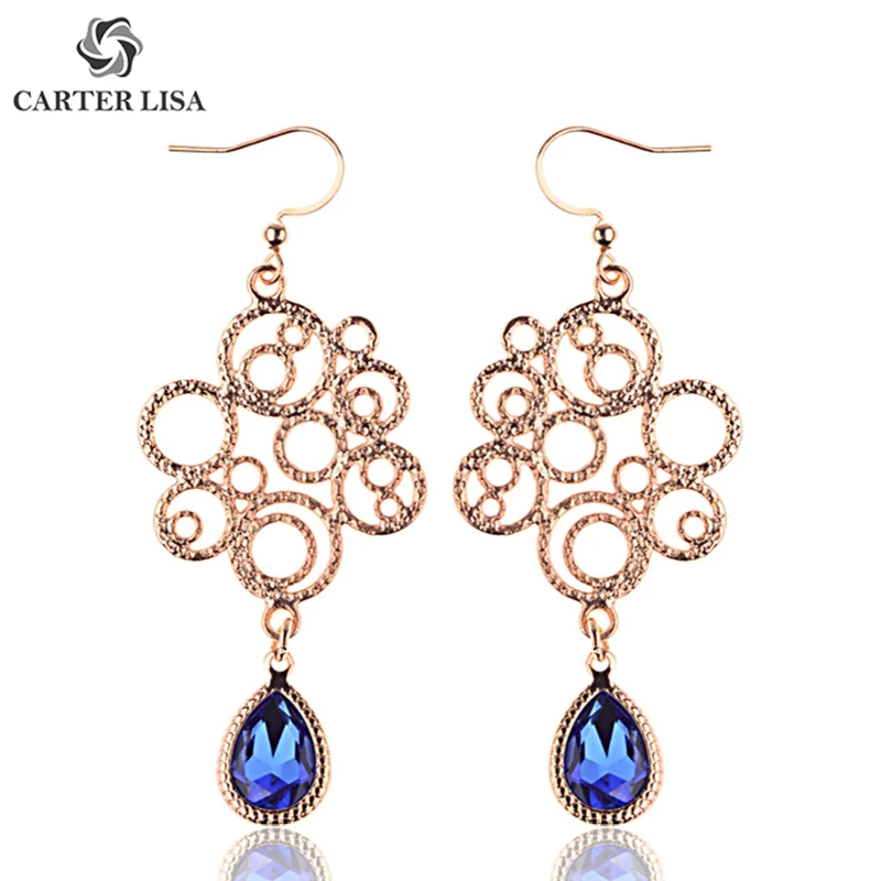 Женские длинные висячие серьги CARTER LISA золотого цвета с большими кристаллами