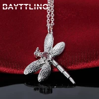 bayttling silver color 18 inch link chain zircon dragonfly pendant necklace for woman fashion glamour party gift jewelry