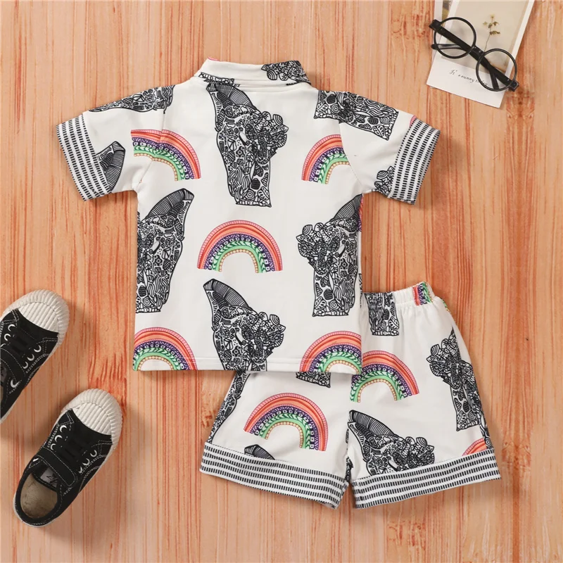 

2pcs Toddler Baby Boys Cotton Clothes Sets,Boys Summer Short-sleeved Shirt+Shorts,Rainbow Print Loose Version Clothing,1-5Years