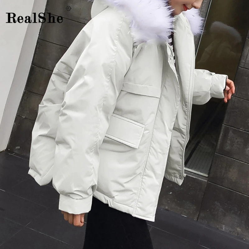RealShe Женская куртка парка с капюшоном длинным рукавом и карманами зимняя женская