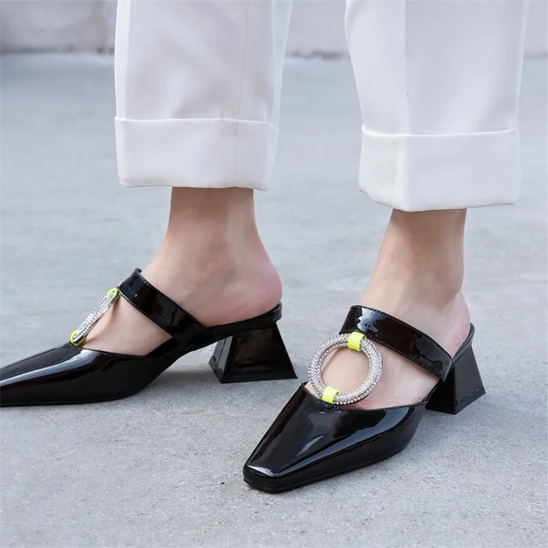 Мюли PXELENA женские со стразами Дизайнерские летние тапочки из натуральной кожи на