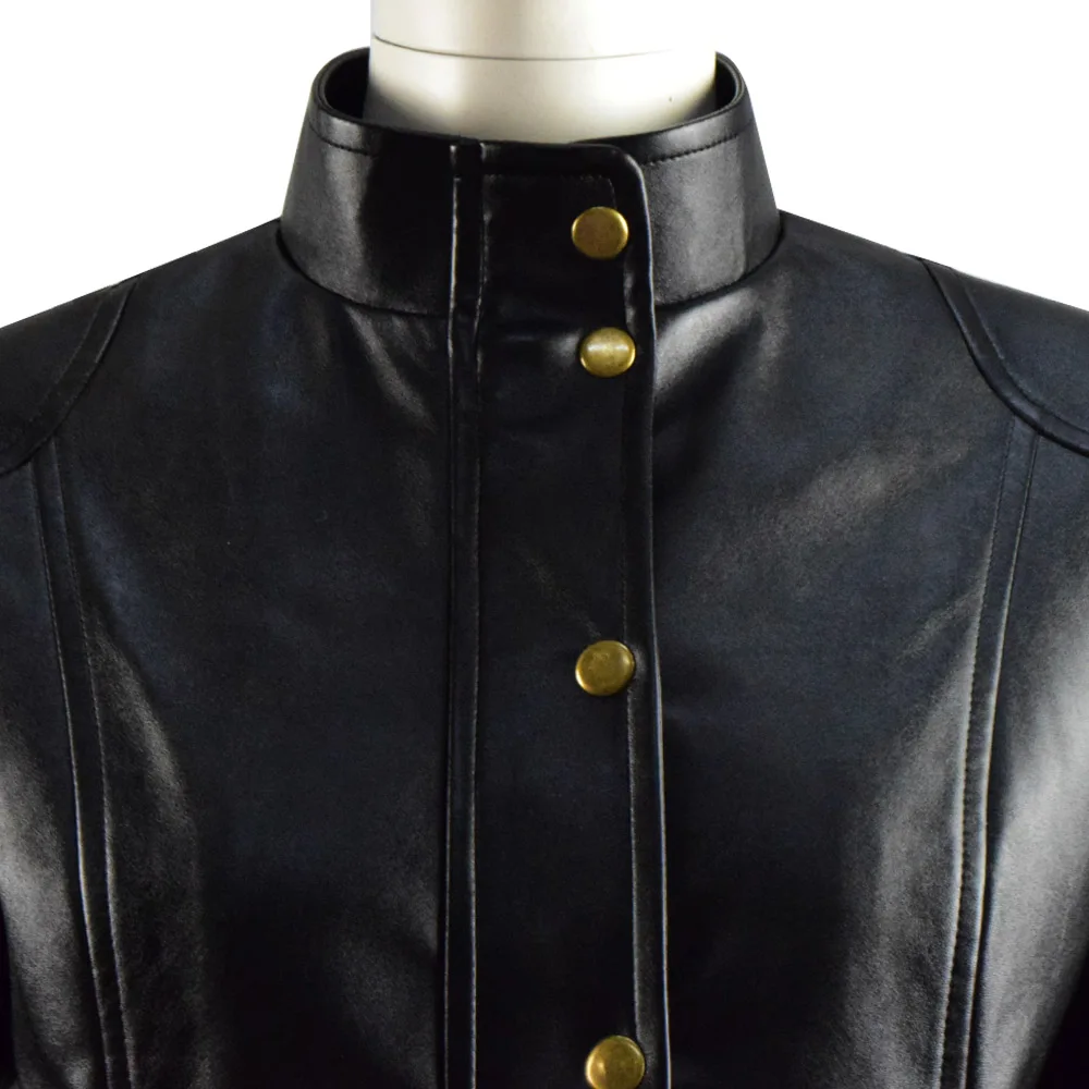 

Cossky Nun Ava Cosplay Costume Women Black PU Jacket Halloween Costume